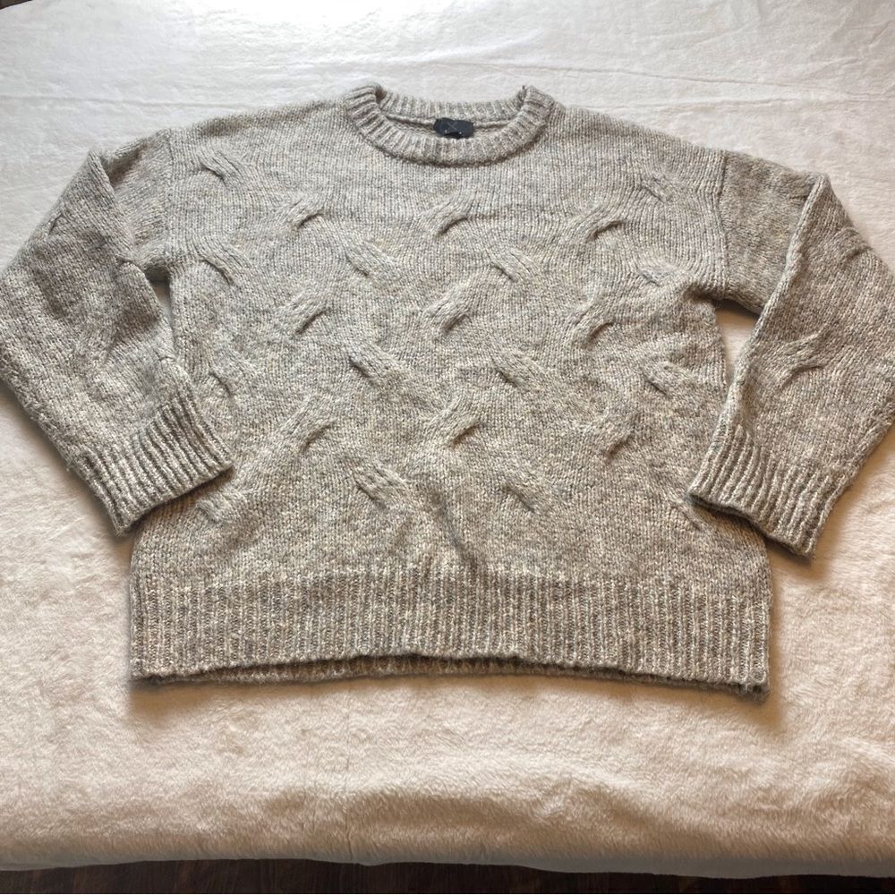 Lumiere Light Brown Cable Knit Crew Neck Long Sleeve Sweater Size Large